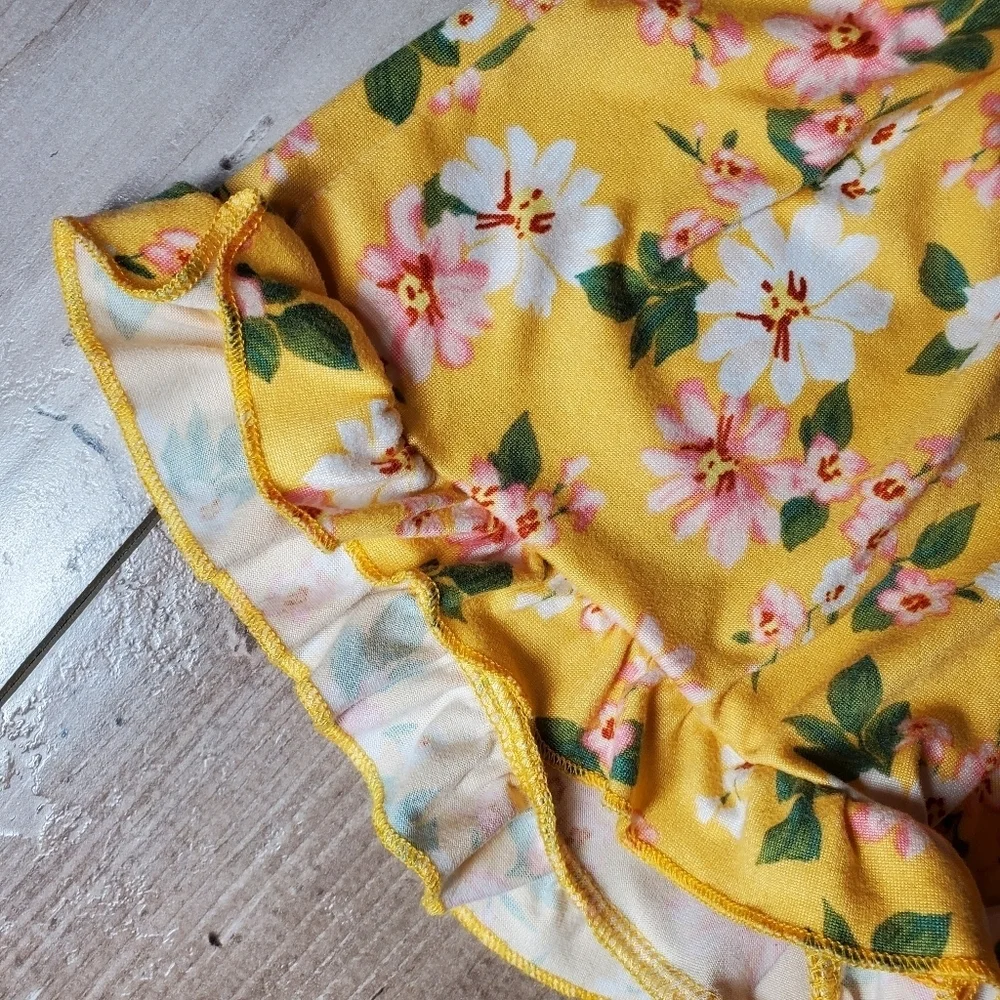 Btween Yellow Green & Pink Floral Toddler Girl Casual Summer Shorts Outfit Set - Picture 8 of 16
